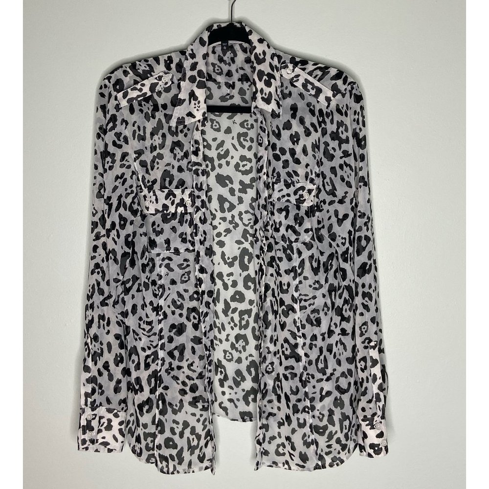 Express Sheer XL Leopard Button Up Blouse